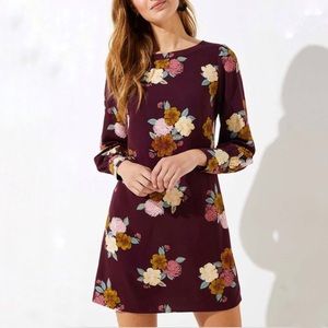 LOFT • Burgundy Floral Shift Dress • Size 6